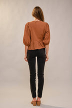 Puff Sleeve Embroidered Peplum Blouse