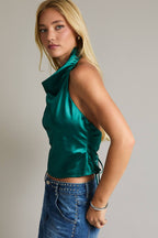 COWL NECK SATIN TOP WITH STRAP