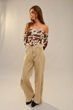 Cow Print Mesh Off Shoulder Top