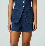Denim V-Neck Vest And Shorts Set