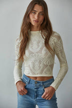 Knit Seamless Jacquard Mock Neck Long Sleeve Top