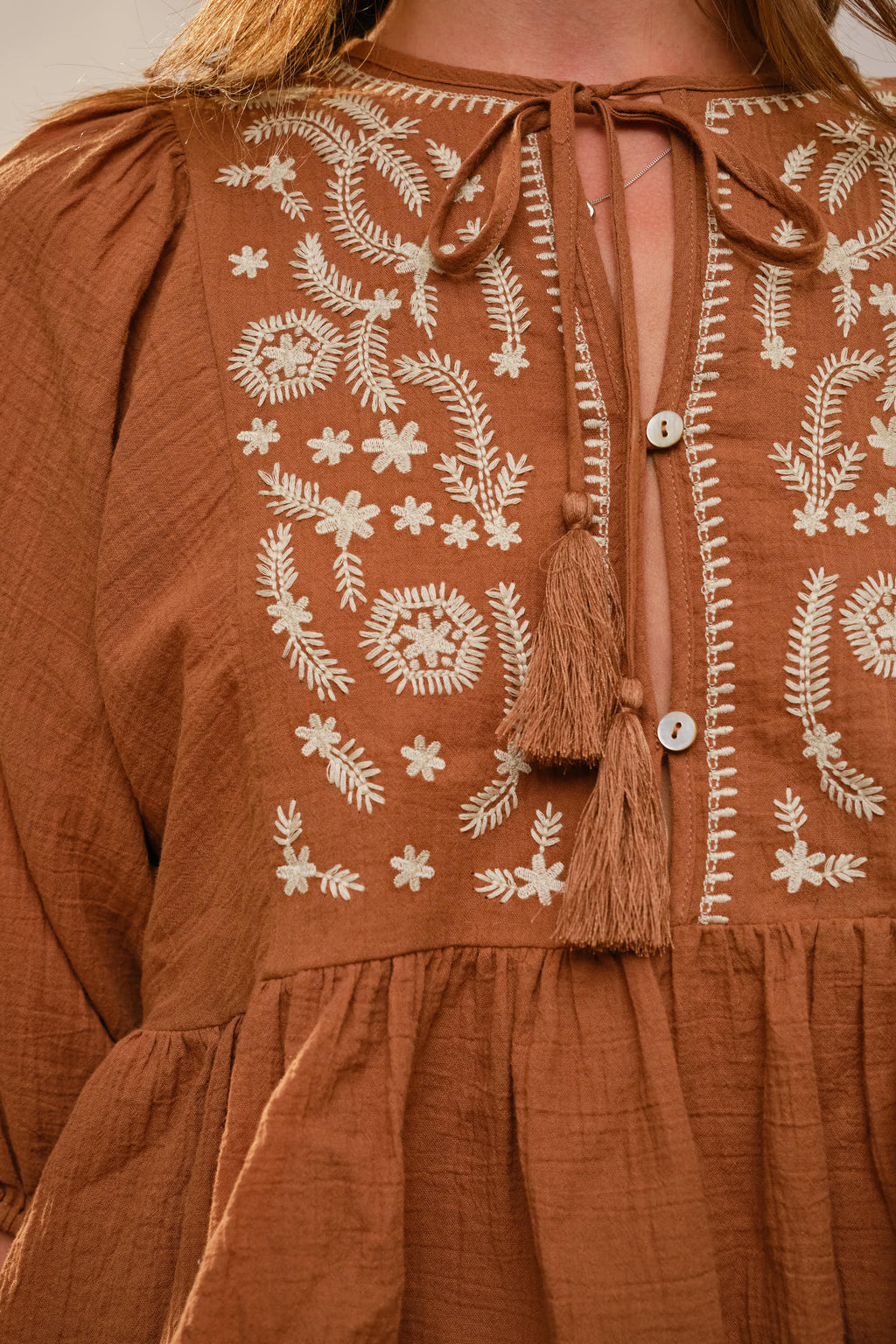 Puff Sleeve Embroidered Peplum Blouse