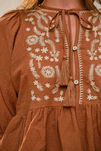 Puff Sleeve Embroidered Peplum Blouse