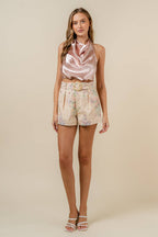 CROPPED HALTER COWL NECK OPEN BACK TOP