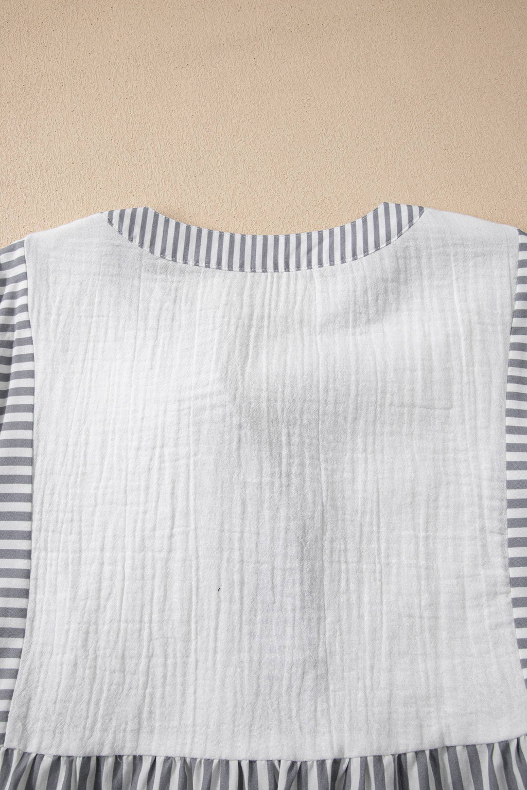 Stripe Button Gauze Bracelet Sleeve Babydoll Blouse