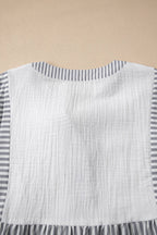 Stripe Button Gauze Bracelet Sleeve Babydoll Blouse