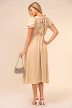 Short Sleeve Lace Scalloped Midi Dress