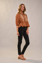 Puff Sleeve Embroidered Peplum Blouse