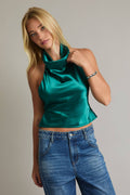 COWL NECK SATIN TOP WITH STRAP