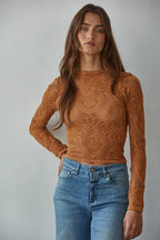 Knit Seamless Jacquard Mock Neck Long Sleeve Top