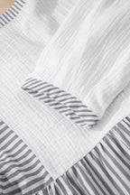 Stripe Button Gauze Bracelet Sleeve Babydoll Blouse