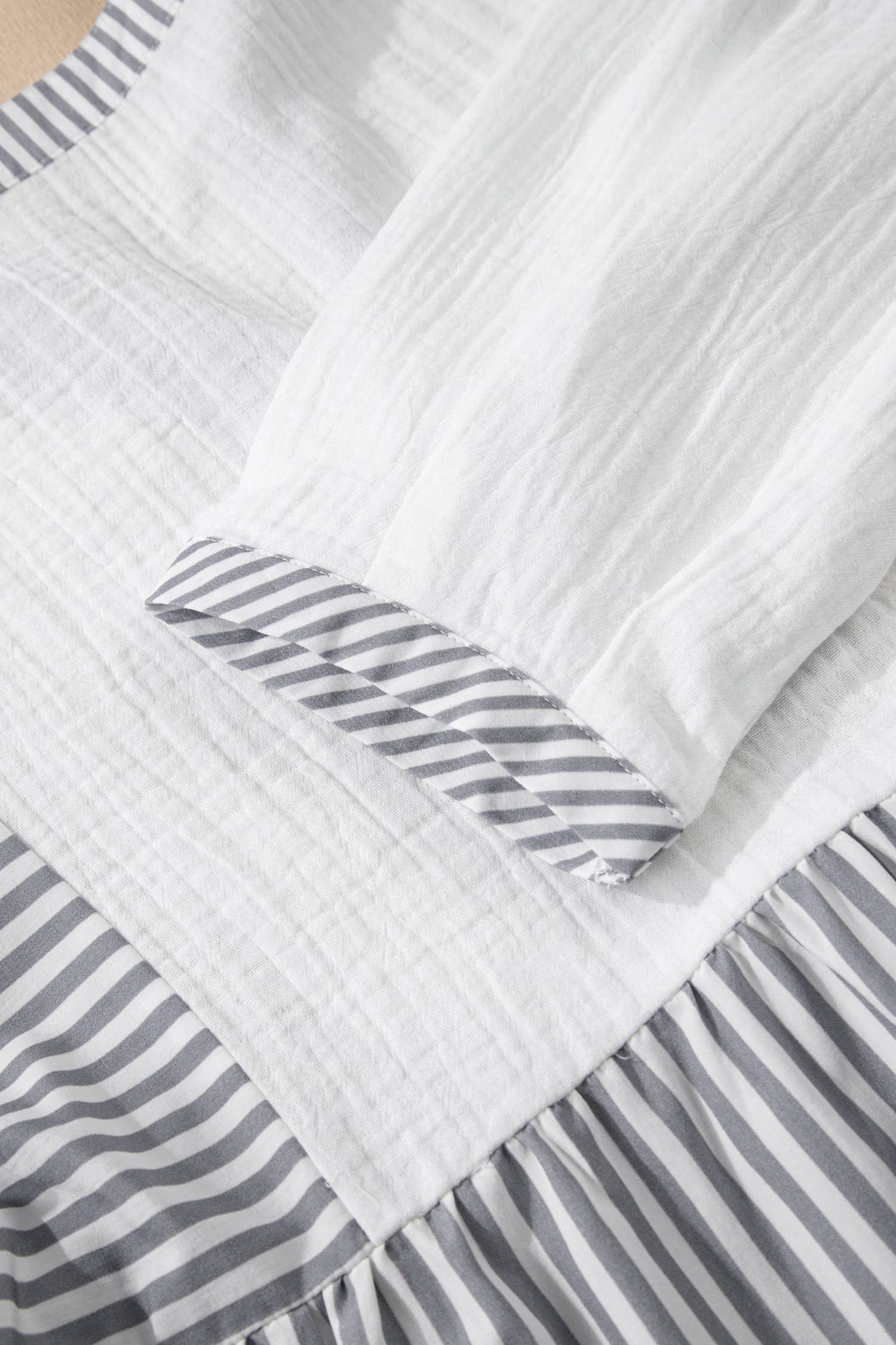 Stripe Button Gauze Bracelet Sleeve Babydoll Blouse