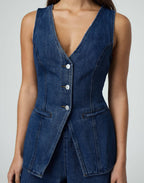 Denim V-Neck Vest And Shorts Set