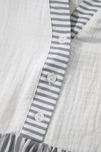 Stripe Button Gauze Bracelet Sleeve Babydoll Blouse