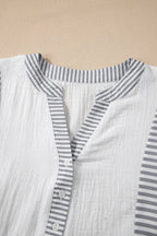 Stripe Button Gauze Bracelet Sleeve Babydoll Blouse