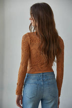 Knit Seamless Jacquard Mock Neck Long Sleeve Top