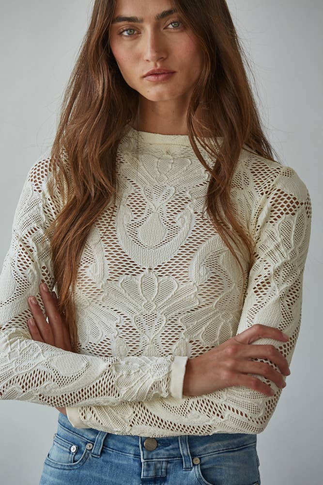 Knit Seamless Jacquard Mock Neck Long Sleeve Top