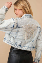 Acid Washed Shoulder Beading Denim Jacket