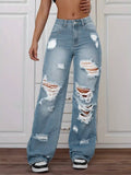 High-Waisted Straight-Leg Ripped Jeans