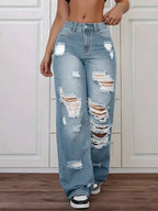 High-Waisted Straight-Leg Ripped Jeans