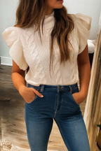 Knit Ribbed Turtleneck Ruffled Mock Neck Sweater