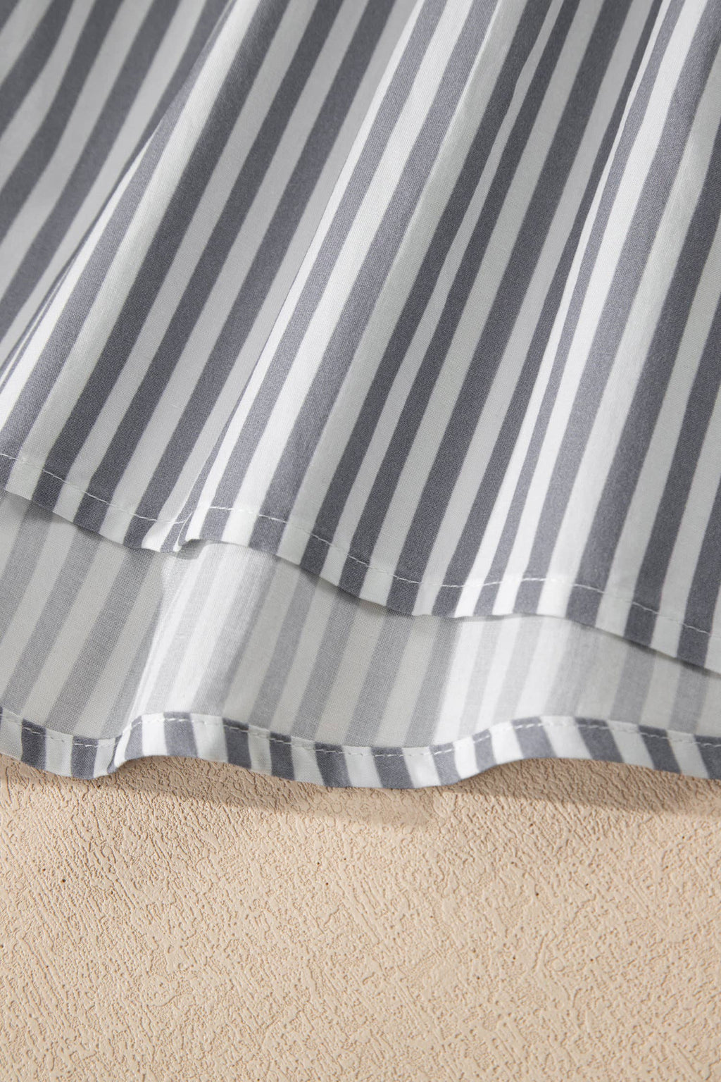 Stripe Button Gauze Bracelet Sleeve Babydoll Blouse