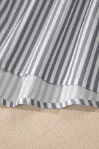 Stripe Button Gauze Bracelet Sleeve Babydoll Blouse