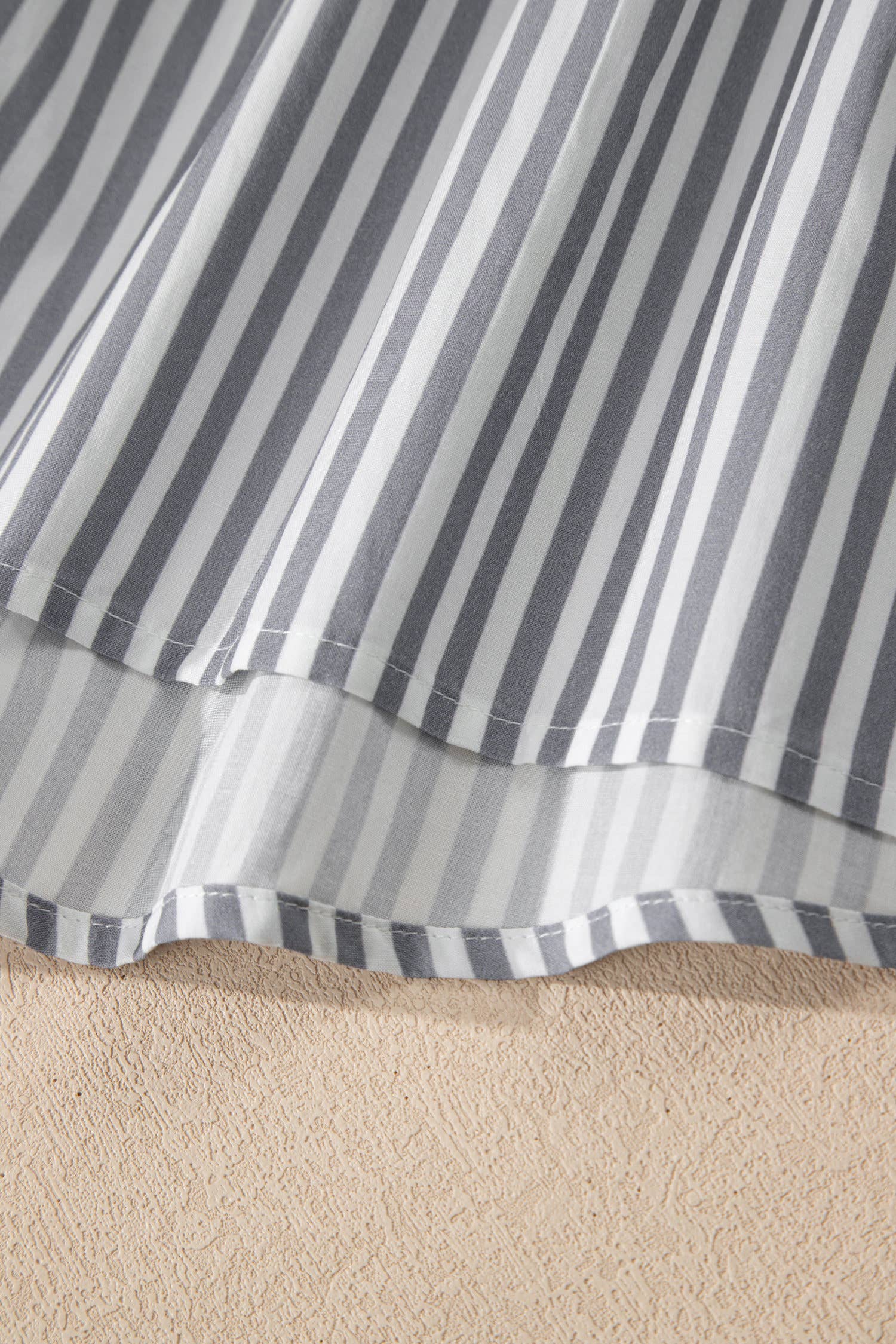 Stripe Button Gauze Bracelet Sleeve Babydoll Blouse