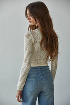 Knit Seamless Jacquard Mock Neck Long Sleeve Top