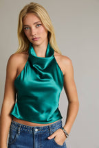 COWL NECK SATIN TOP WITH STRAP