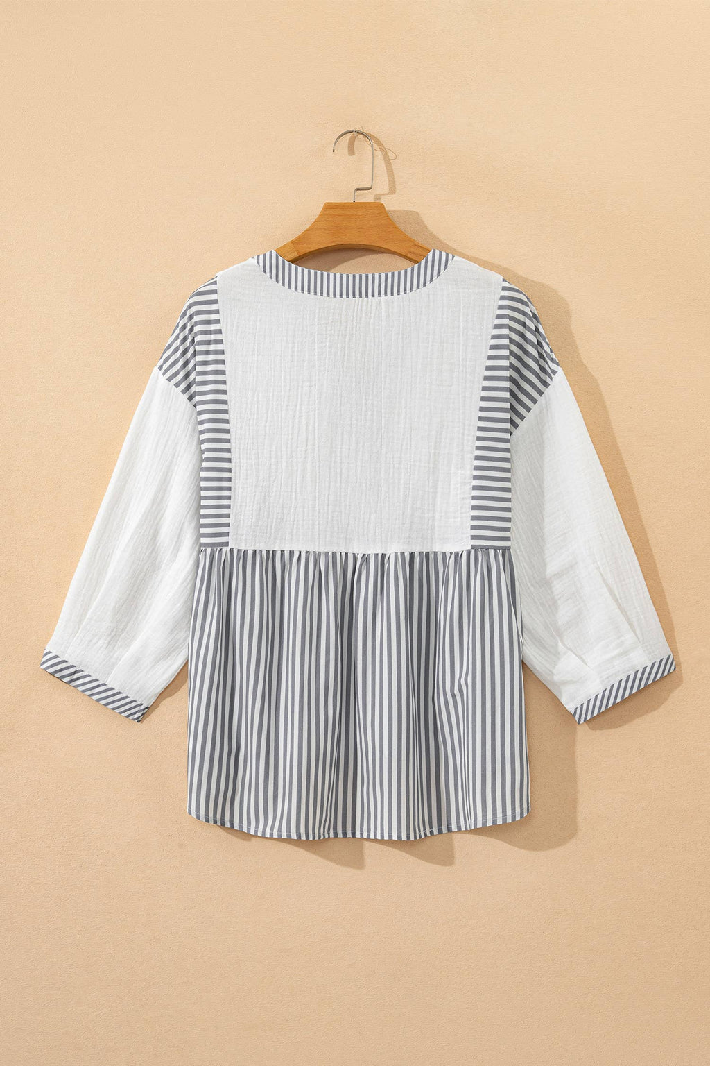 Stripe Button Gauze Bracelet Sleeve Babydoll Blouse