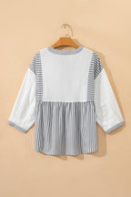 Stripe Button Gauze Bracelet Sleeve Babydoll Blouse